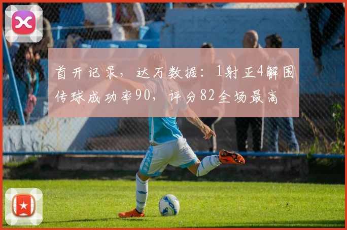 首开记录，达万数据：1射正4解围传球成功率90，评分82全场最高